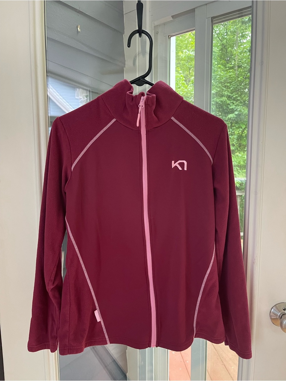 Kari Traa Maroon Full-Zip Fleece Jacket with Pink Trim